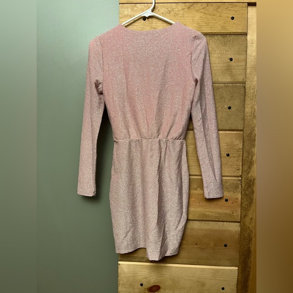 ASOS x The Girlcode Long Sleeve Drape Pink Glitter Mini Dress Clubwear NWT - Picture 6 of 9